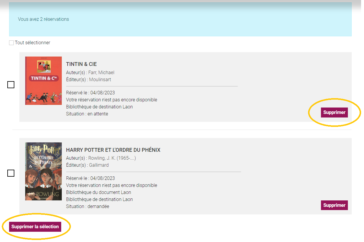 Mes reservations suppression pro